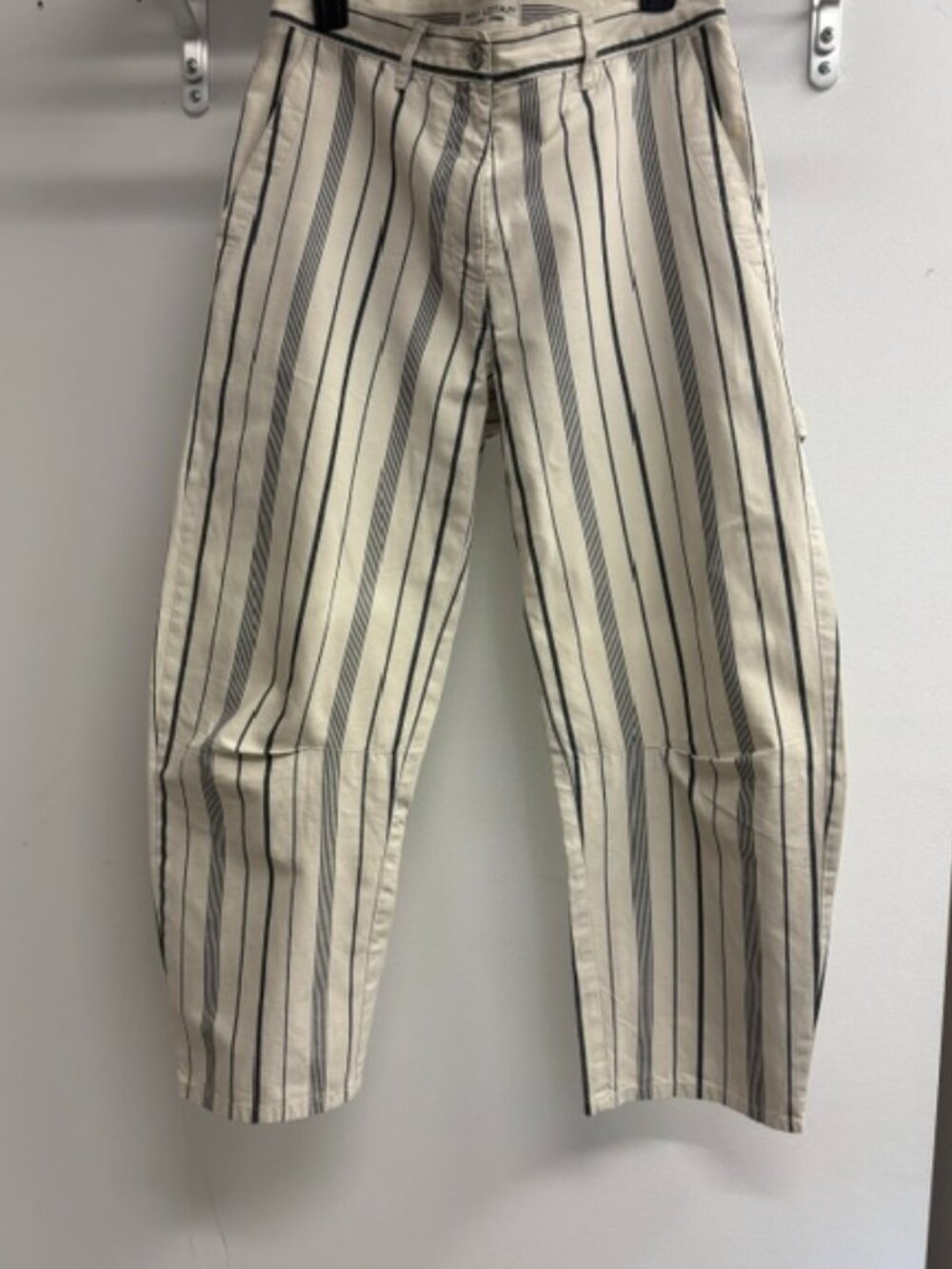 Nili Lotan Cream & Black Striped Barrel Jeans, Size 4